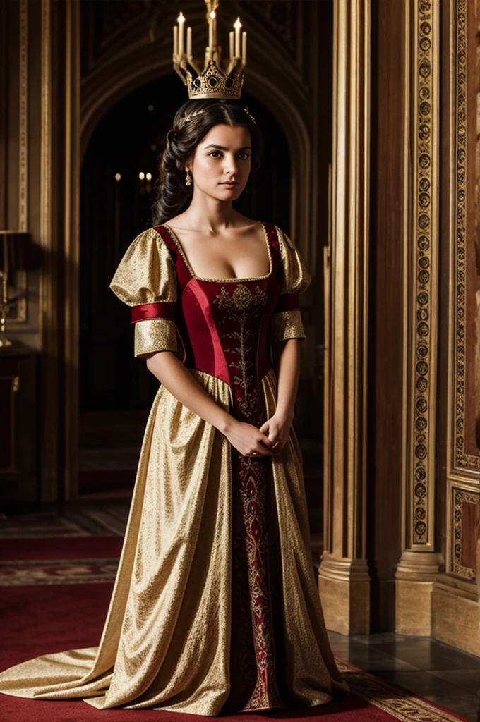 Girl presenting herself to the queen and society with a beautiful medieval dress