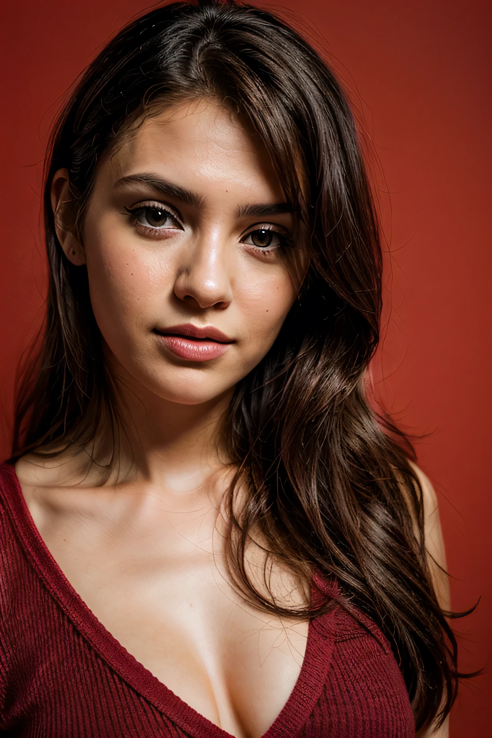 Create a perfect image, especially for Instagram, an Instagram profile photo with a red background, of a woman&#39;s face , very beautiful , Grinning , beautiful smile, very professional in the field of digital marketing 