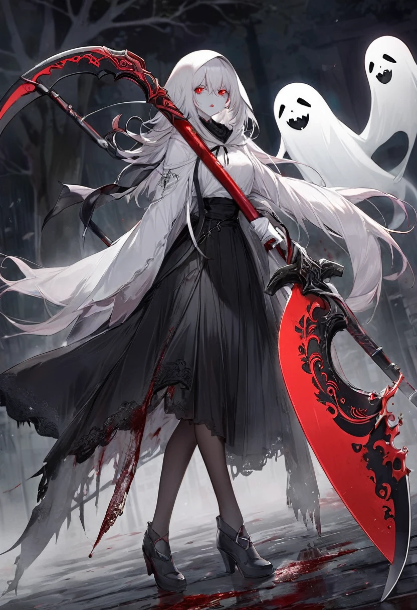 cursed ghostly scythe with a blood red blade