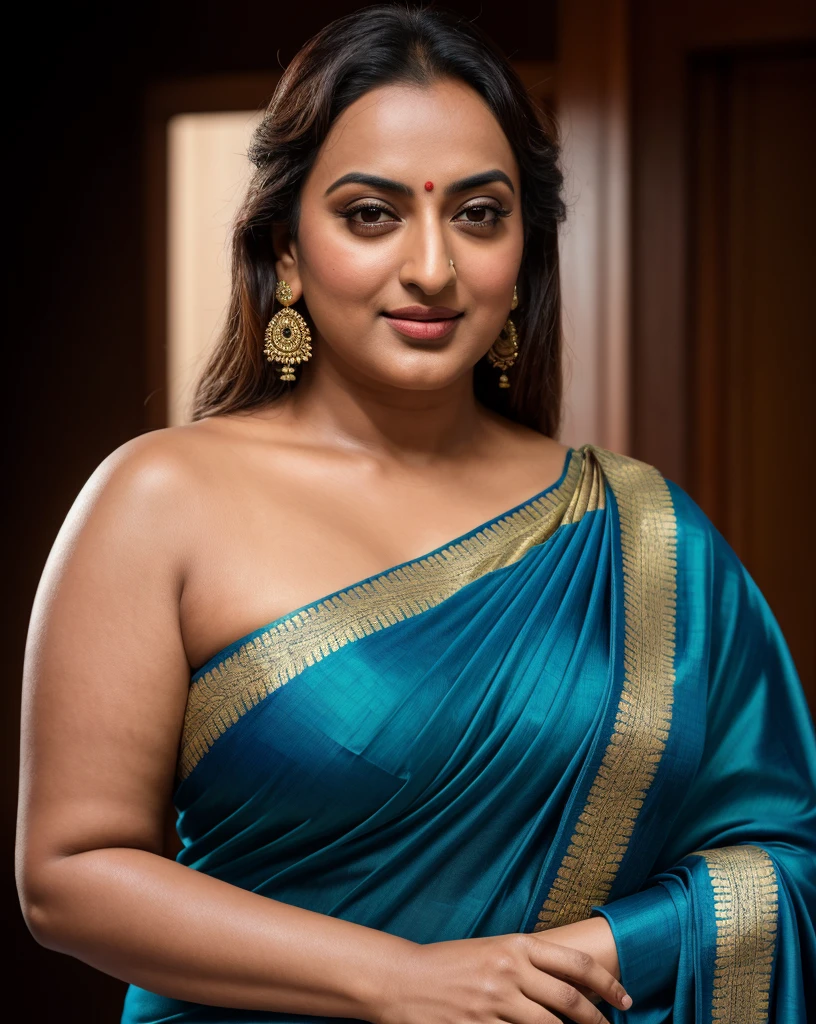Foto RAW, photorealistic, photography, full body shot, 50 years old Woman, master shot, perfect eyes, goddess like beauty, pierced eyes, perfect thick chubby mallu Desi aunty bhabhi, Wearing a Stanapatta, a chest-band.Saree model, model Photography, Indian saree shoot, Indian traditional wear advertising photography, traditional wear brand shoot, face of Indian actress Sonakshi Sinha, masterpiece, realistic, realism, incredible details, pleasure, photorealism, detailed skin, skin pores, high contrast, photorealistic Artstation 8k HD digital art trend of high definition and detailed realistic skin texture, ultra detail, realistic skin texture, armature, best quality, ultra high definition, (photorealistic:1.4),, high resolution, detail, raw photo, sweat, Re sharp, by Lee Jefferies Nikon D850 Film Stock Photo 4 Kodak Portra 400 Camera F1.6 Lens Rich Color Ultra Real Realistic Realistic Textures Dramatic Lighting Unreal Engine Trending at Art Station Cinestill 800,(pele altamente detalhada: 1.2), 8k UHD, DSLR, soft-lighting, alta qualidade, grain of film, Fujifilm XT3,she didn't like to wear blouse or bra, she is happy to wear only saree, she hates blouse or bra, detailed hairy armpits, hyper realistic skin, skin pores, sweat, veins,
