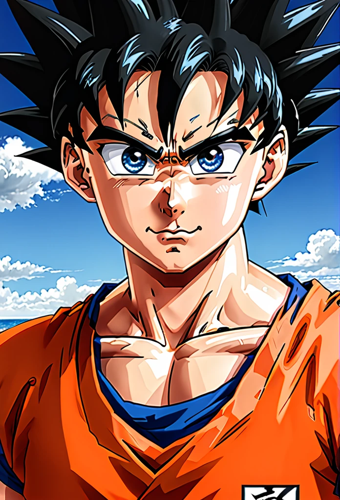 score_9, score_8_up, score_7_up,
gokuxl, solo,1boy,  black eyes, looking at viewer,
 blue dougi, happy, uppar body, black hair , orange dougi,
