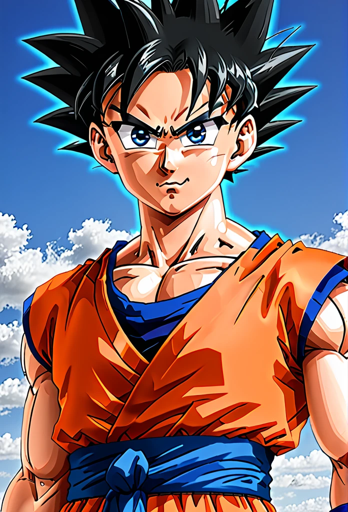 score_9, score_8_up, score_7_up,
gokuxl, solo,1boy,  black eyes, looking at viewer,
 blue dougi, happy, uppar body, black hair , orange dougi,
