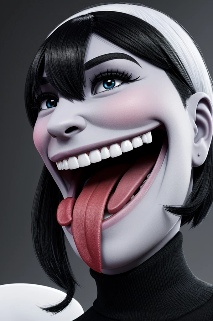 Make a inside out themed character but make the character the color black and make it a female character with her tongue sticking out with a white background