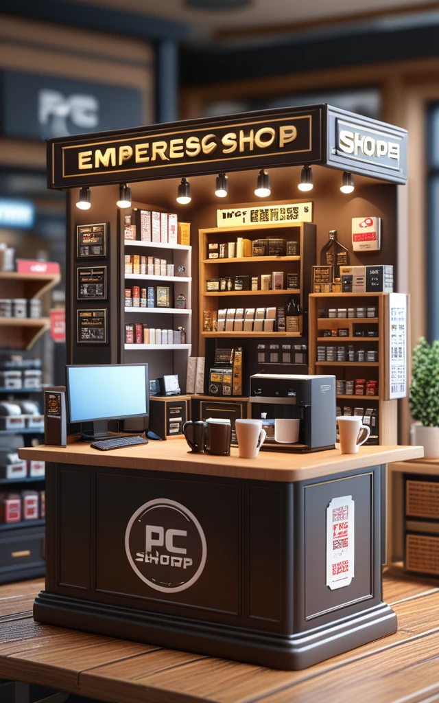 There is a miniature model of a pc shop,Highly detailed visual espresso, stylized 3d render, hyper detailed 3d render, hyper detailed 3d render, 3 d stylize scene, hyper detailed scene, 3 d render stylized, highly detailed scenario, highly detailed 3d render, highly detailed 3d render, miniature pc shop