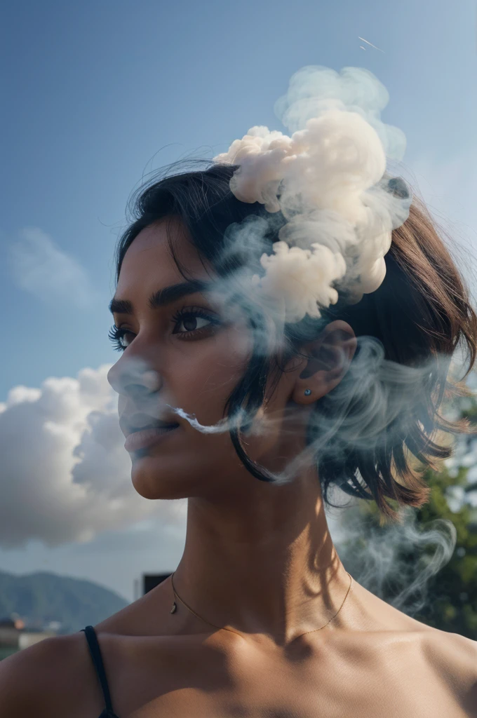 Realistic image of tricolor smoke in air 
