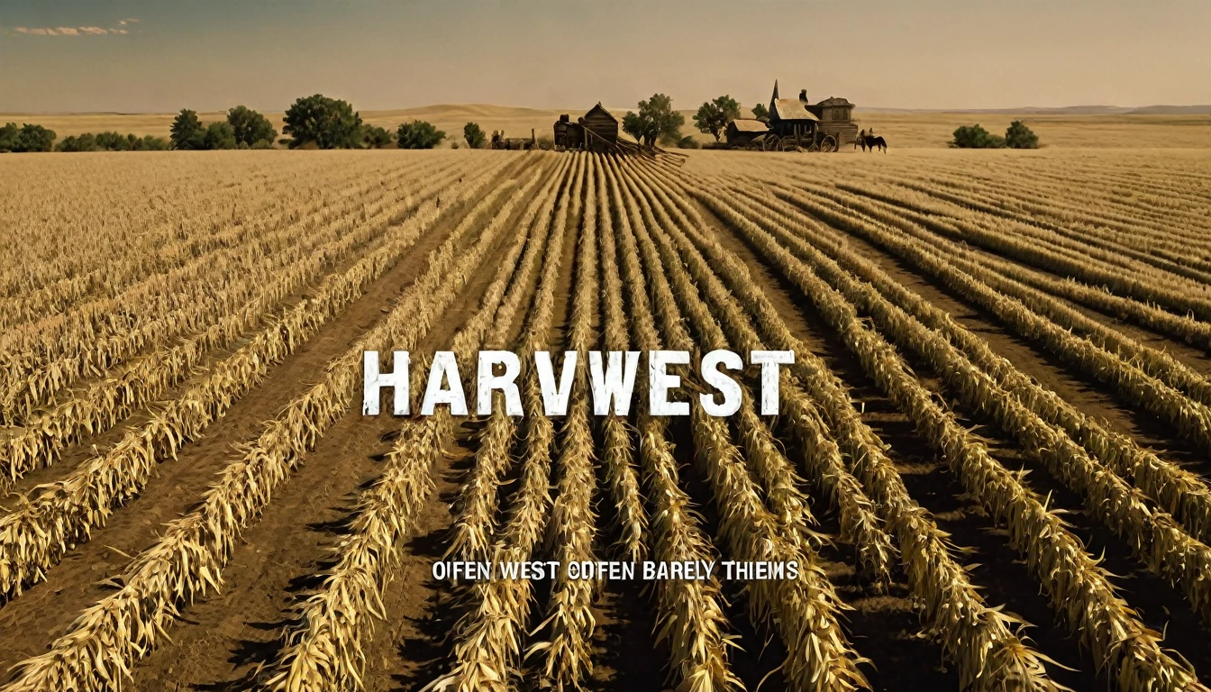 Create an image that illustrates this text: Harvests were meager, often barely enough to sustain them. old West. high definition cinematic image.