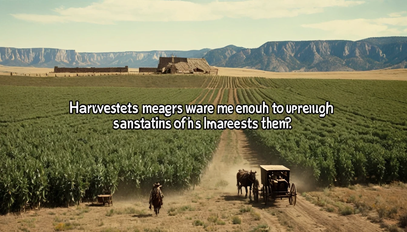 Create an image that illustrates this text: Harvests were meager, often barely enough to sustain them. old West. high definition cinematic image.