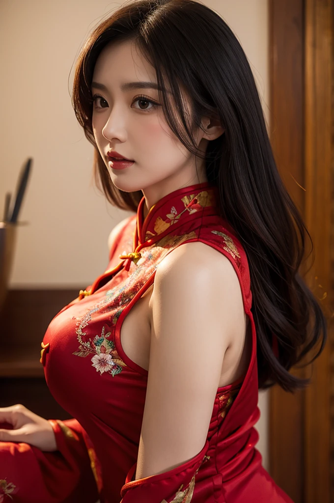 cheongsam，Large breasts，woman