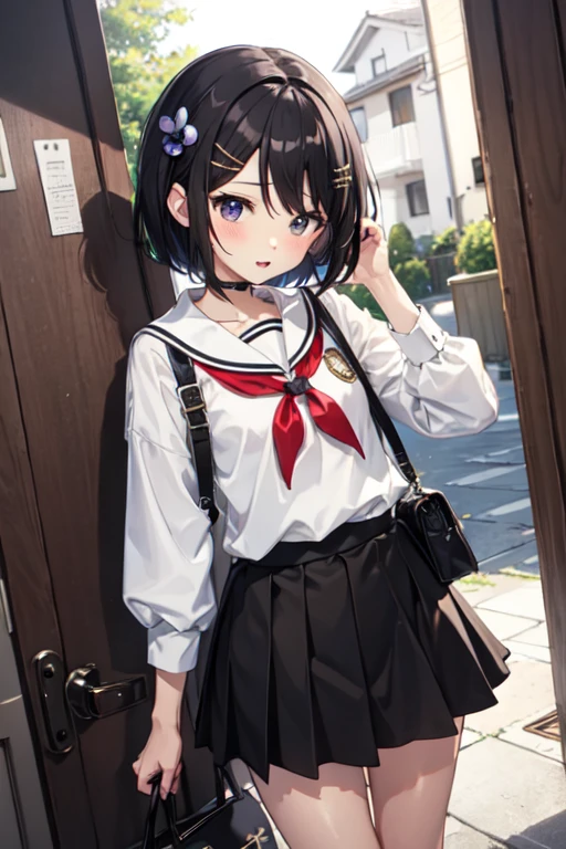 Black Hair、Iris、short hair、girl、16 years old、cute、、Small hair ornament、cute洋服、Pitfalls、trap、Pitfallsの中は泥んこ、surprise