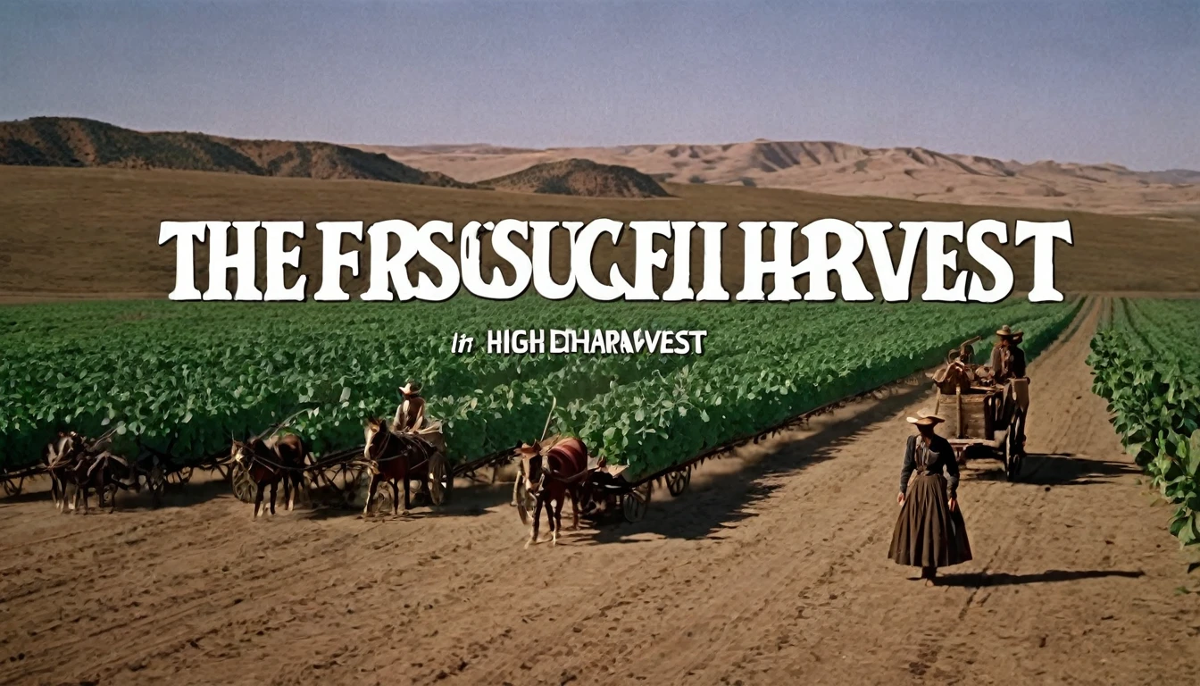 Create an image that illustrates this text: The first successful harvest, no matter how small it was. old West. high definition cinematic image.