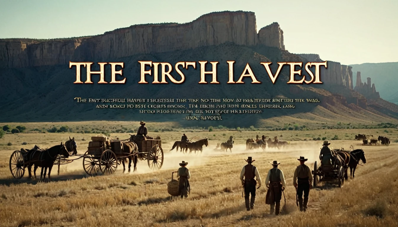 Create an image that illustrates this text: The first successful harvest, no matter how small it was. old West. high definition cinematic image.