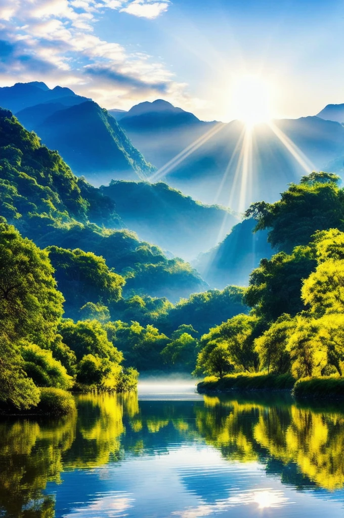 A beautiful sunny morning, in a paradisiacal place that exudes peace and serenity. jesus está em profunda oração, kneeling on the edge of a crystal clear lake. The lake water reflects the golden rays of the rising sun, creating a soft, welcoming glow. ao redor, nature blooms in vibrant colors: Leafy trees, flowers of all colors and birds singing harmoniously. jesus, dressed in their traditional white robes, radiates a deep calm and comforting presence. His expression is one of total devotion and inner peace, eyes closed and hands gently clasped in prayer. Behind him, majestic mountains rise to the sky, surrounded by a light mist that adds a touch of mystery and reverence to the scene. The atmosphere is permeated with a sense of sanctity and tranquility, with a gentle breeze caressing the environment and spreading the sweet aroma of flowers. The setting conveys a deep spiritual connection, inviting everyone to join in a moment of reflection and worship.

