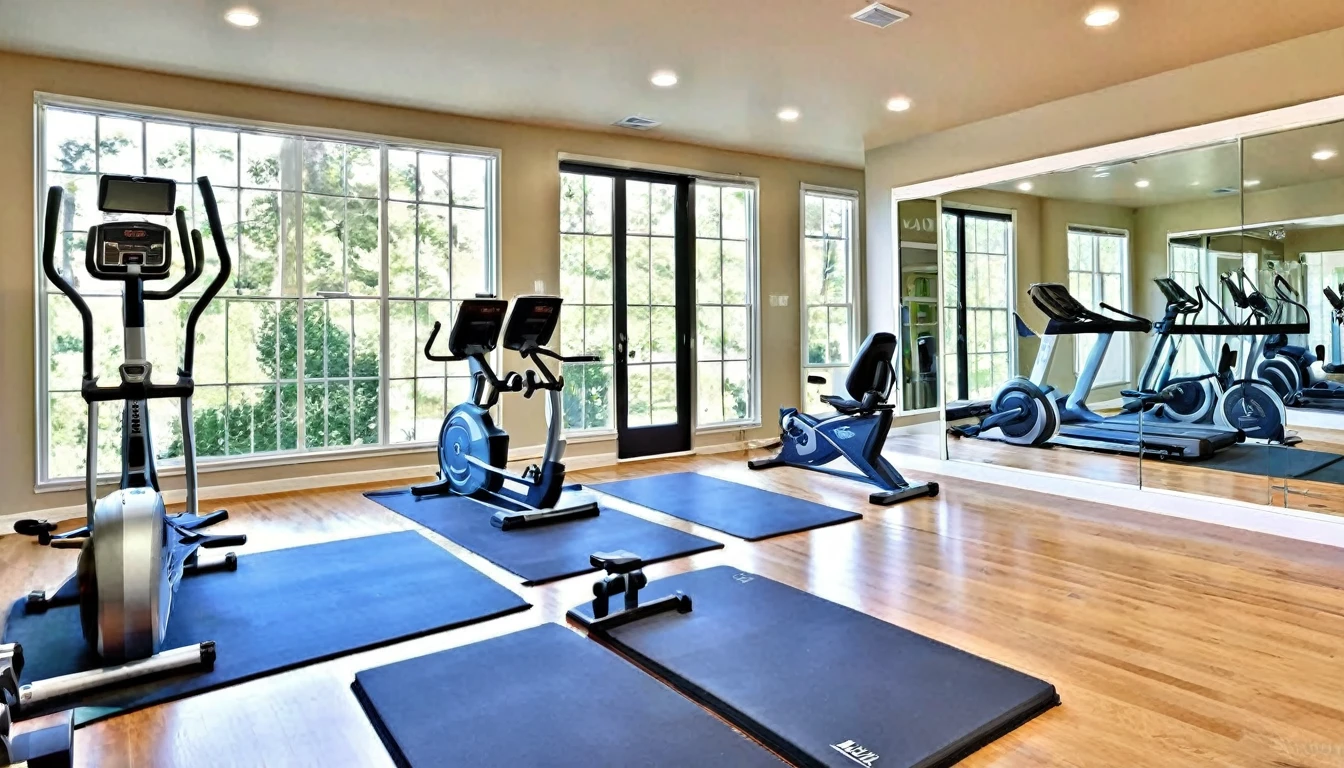 Craft an image of the home gym, where fitness meets innovation. Showcase cutting-edge exercise equipment, motivational design elements, and a space that encourages a healthy lifestyle