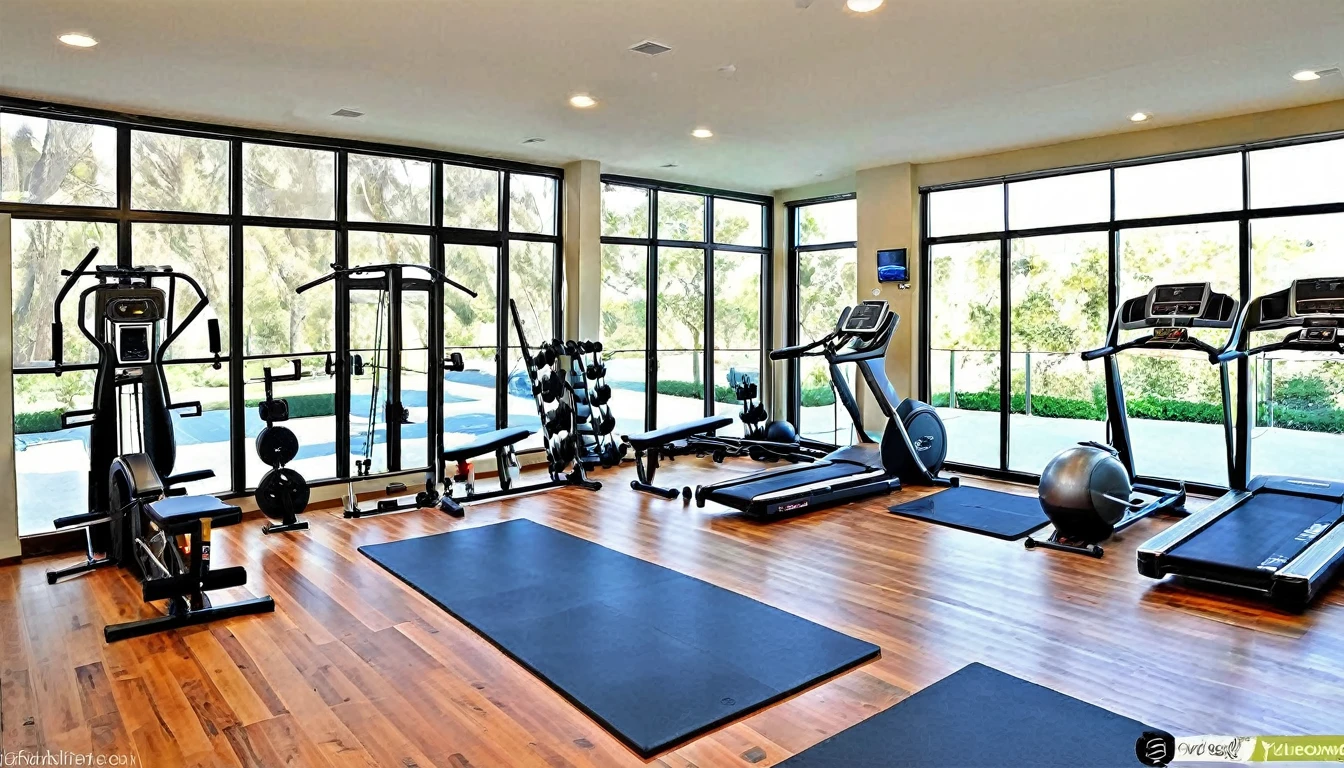 Craft an image of the home gym, where fitness meets innovation. Showcase cutting-edge exercise equipment, motivational design elements, and a space that encourages a healthy lifestyle