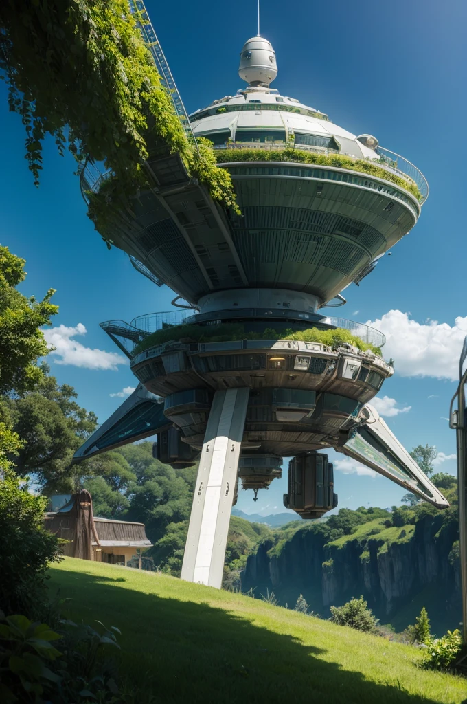 Spaceship on a verdant exoplanet