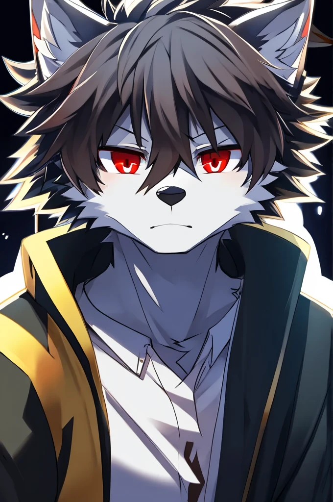Wolf、Handsome、Messy Hair、Red eyes、Beginner、whole body、Character portrait、Front view、stylish、whole body図