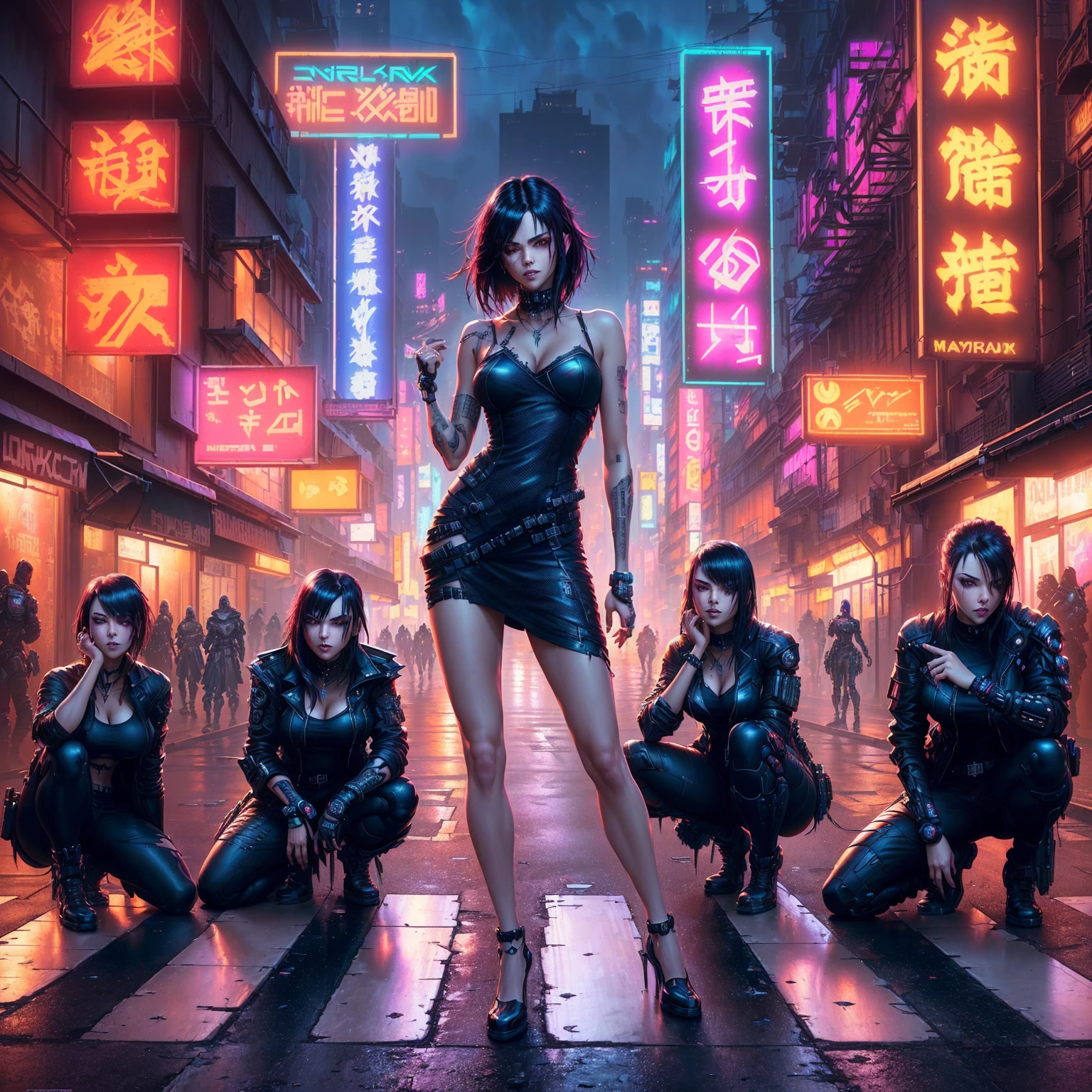 Cyberpunk, raymond swanland style, Dark and seductive cyberpunk fantasy, Fantasy artwork in a chic city, cyberpunk femme fatale, cyberpunk woman, jet black haired cyberpunk girl, cyberpunk girl, by Marek Okon, female cyberpunk anime girl, anime cyberpunk art, Beautiful cyberpunk girl