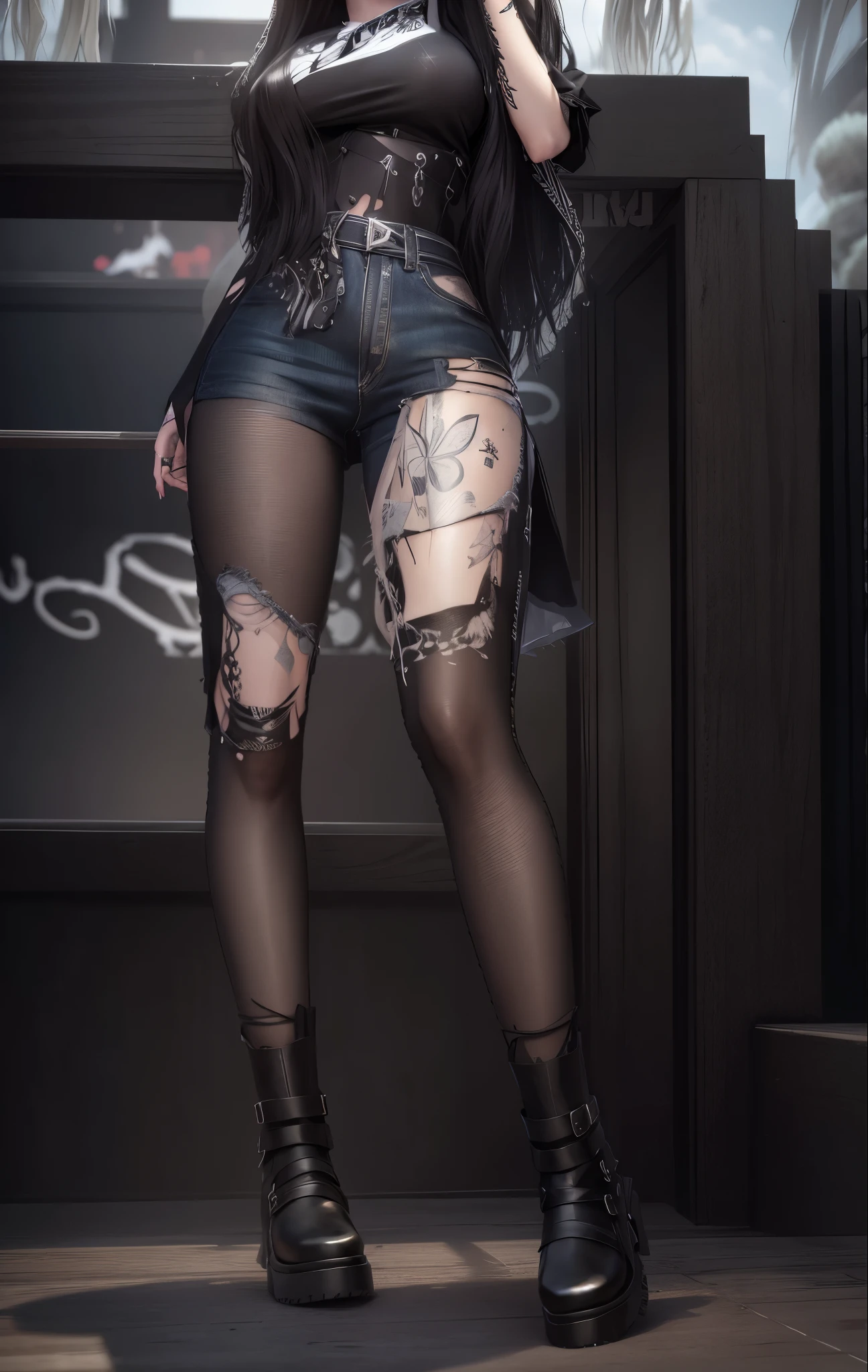 AVATAR SECOND LIFE Korean girl, cirta blouse, black blouse, Asian, long white hair,Perfect and detailed face, imvu, maximalist details, AVATAR SECOND LIFE Korean blusa , neon, calça jeans destroyed