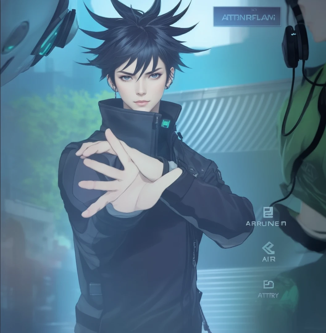 arafed man with a leather jacket and headphones on, hyper-realistic cyberpunk style, portrait of a cyberpunk man, artstation mans aesthetic, cyberpunk dude, cyberpunk style ， hyperrealistic, ross tran style, in cyberpunk style, artwork in the style of guweiz, anton fadeev 8 k, cyber punk setting, ross tran 8 k, cyberpunk character