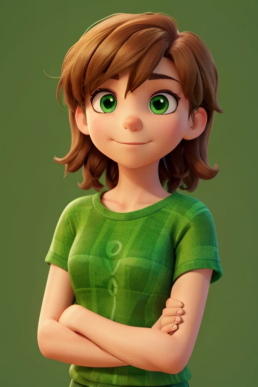 Make a question mark with crossed arms on a green background