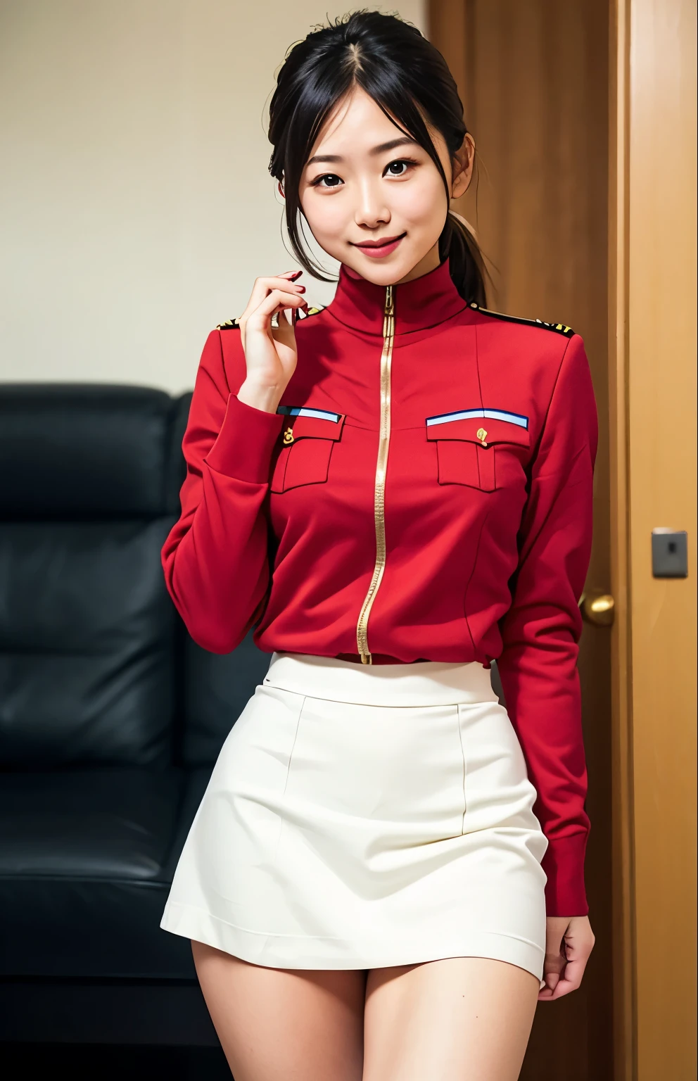 Actual Photos、Highest imYear quality、Beautiful woman、Beautiful thighs、Beautiful Face、real imYear、Federal Army Uniform Miniskirt、ponytail、Yuriko Yoshitaka、16Year日本人女性、lady. Bow、pretty girl、White pantiesが丸見え、16Year、(White panties:1.3)、Ultra mini skirt、Beautiful thighs、White panties、赤いミニスカートがめくれてWhite pantiesが見えてる