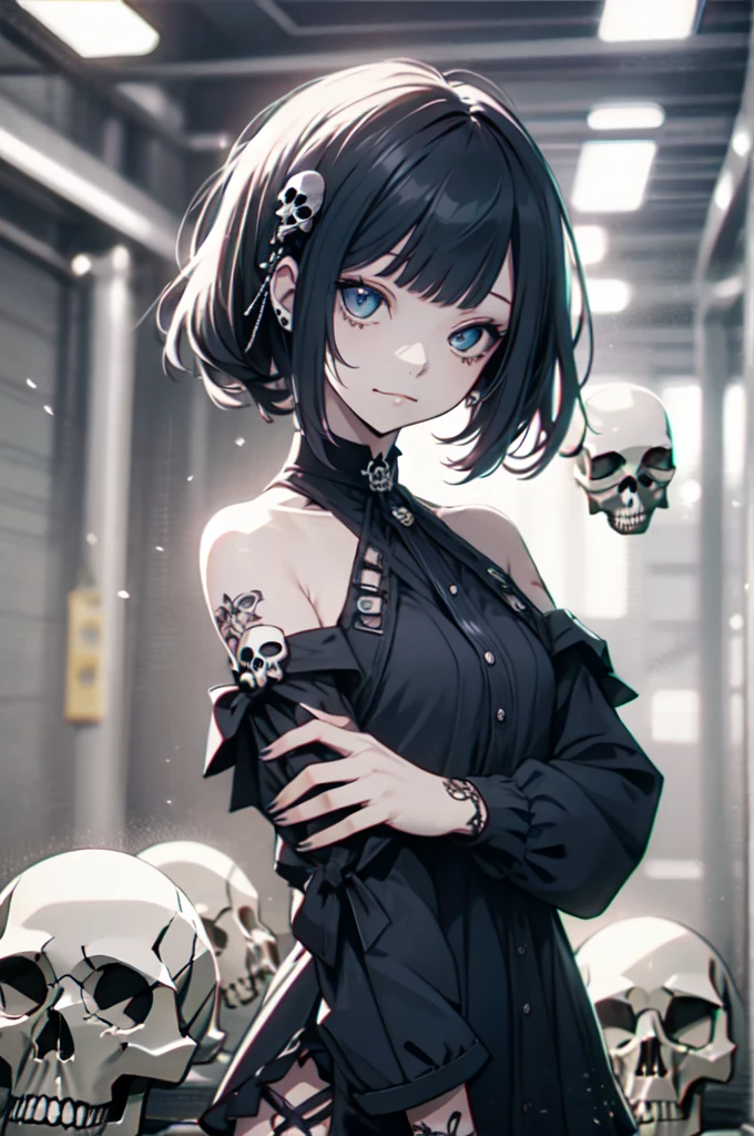 Hair ornaments、piercings、tattoo、good_punk, 1girl in, Alone,、highest qualityr, photorealistic, Some ultra-fine illustrations, Beautiful attractive anime girl,(mini dress:1.4), Miku Hatsune, Skinny body, tied hair, a girl, A picture of a girl, Full body shot, beautiful blue eyes:1.4, Converted,arete、Hair ornaments、jewely、Miku Hatsune、(fondo Skull Night Cemetery:1.4), unreal engine:1.4,UHD,The best quality:1.4, photorealistic:1.4, skin texture:1.4, Masterpiece:1.8,(detailed:1.4),