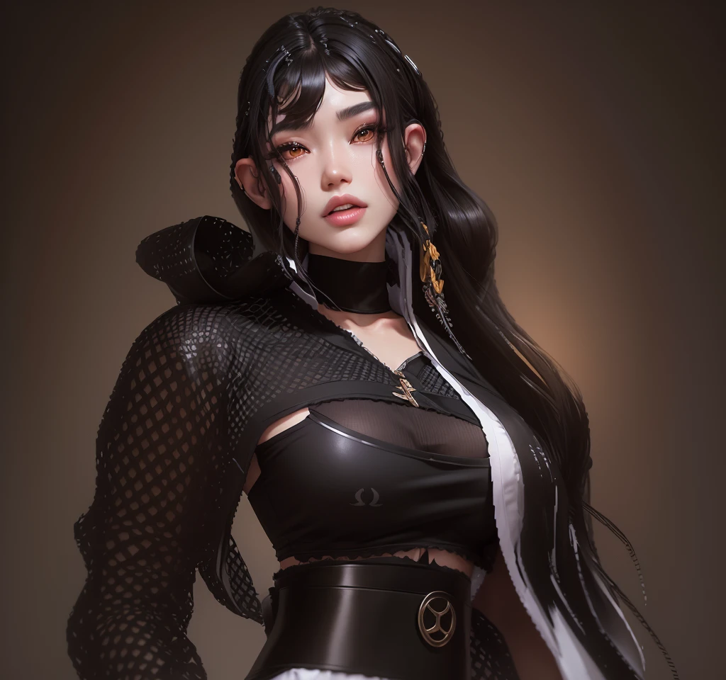 AVATAR SECOND LIFE Korean girl, black blouse e branca, cropped preto, black blouse, Asian, brown hair, brown hair, , korean girl , Perfect and detailed face, imvu, maximalist details, AVATAR SECOND LIFE Korean blusa , neon,