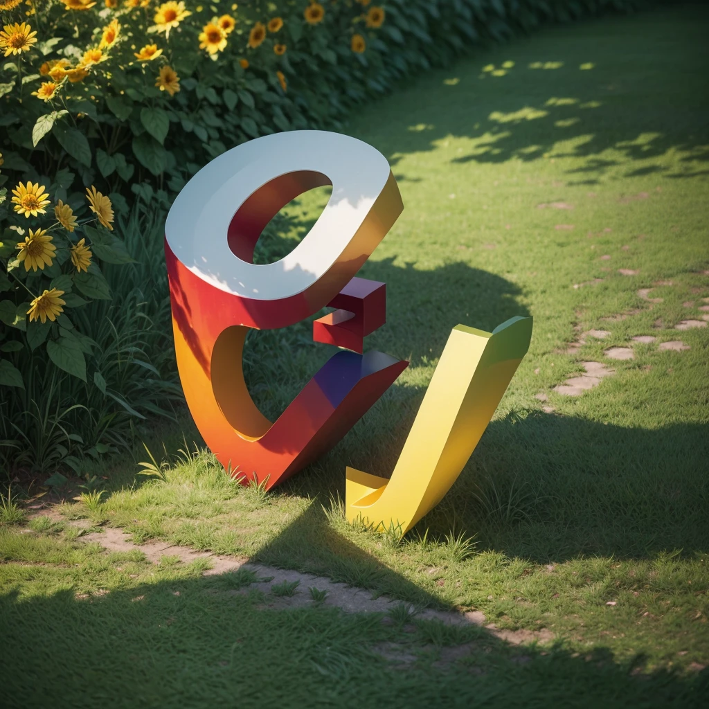 Create a stylized image with the letter 'T' in the center. The letter should be large and prominent, with a vibrant background that includes elements of nature, such as green leaves or colorful flowers, to add life and dynamism to the image. Add soft shadows to give the letter 'T' depth and a slight glow effect around it to make it stand out even more