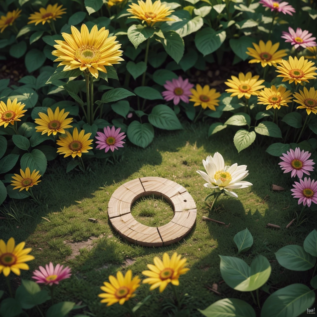 Create a stylized image with the letter 'T' in the center. The letter should be large and prominent, with a vibrant background that includes elements of nature, such as green leaves or colorful flowers, to add life and dynamism to the image. Add soft shadows to give the letter 'T' depth and a slight glow effect around it to make it stand out even more
