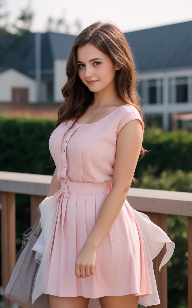 Melody Marks, Intimate, face blush, red blushy cheeks, long wavy hair, feeling excited, beautiful thighs, in love, wearing school attire, in the bedroom