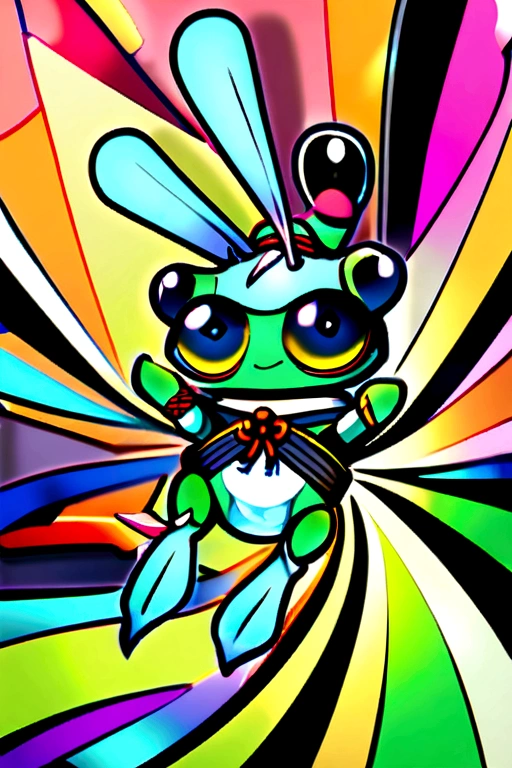 Small samurai frog with two katanas with blue skin
