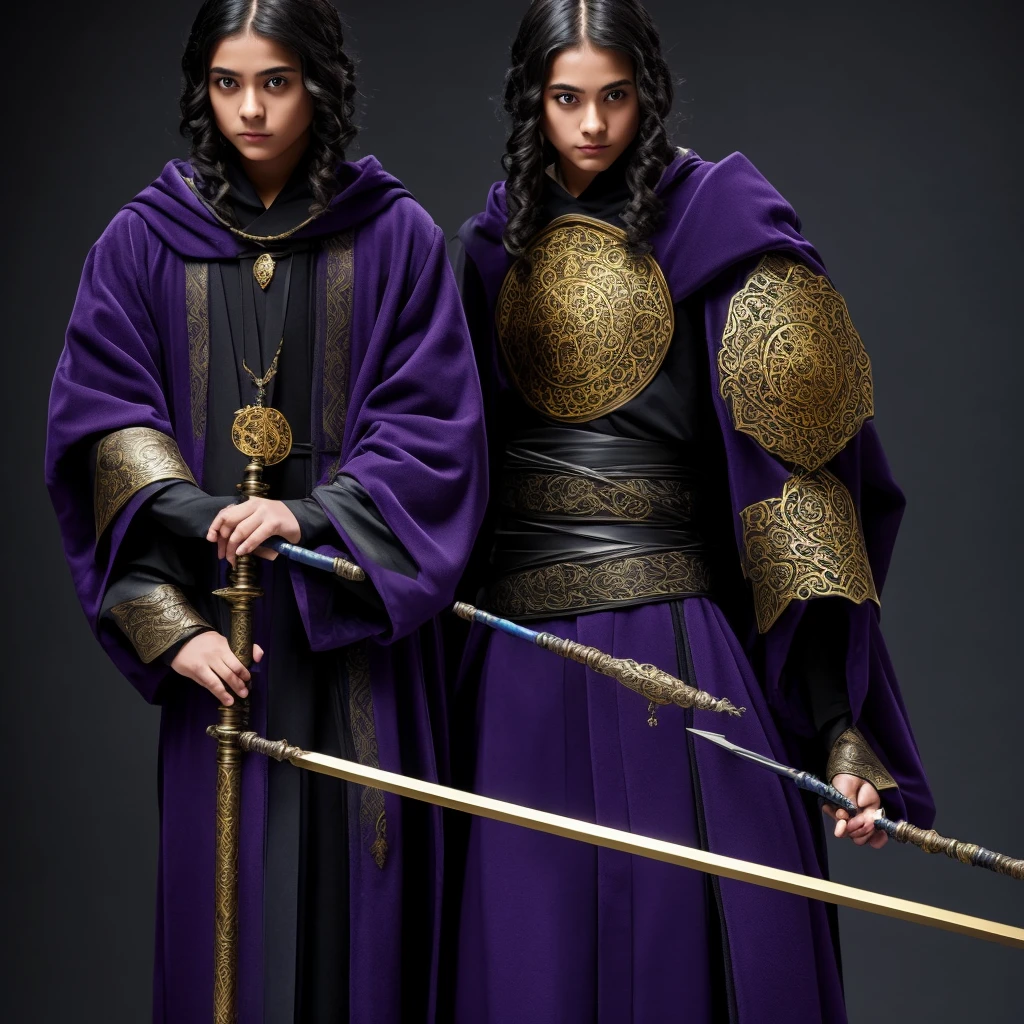 Young Mage with dark purple robe and gold details, holding a black staff with a blue stone at the end