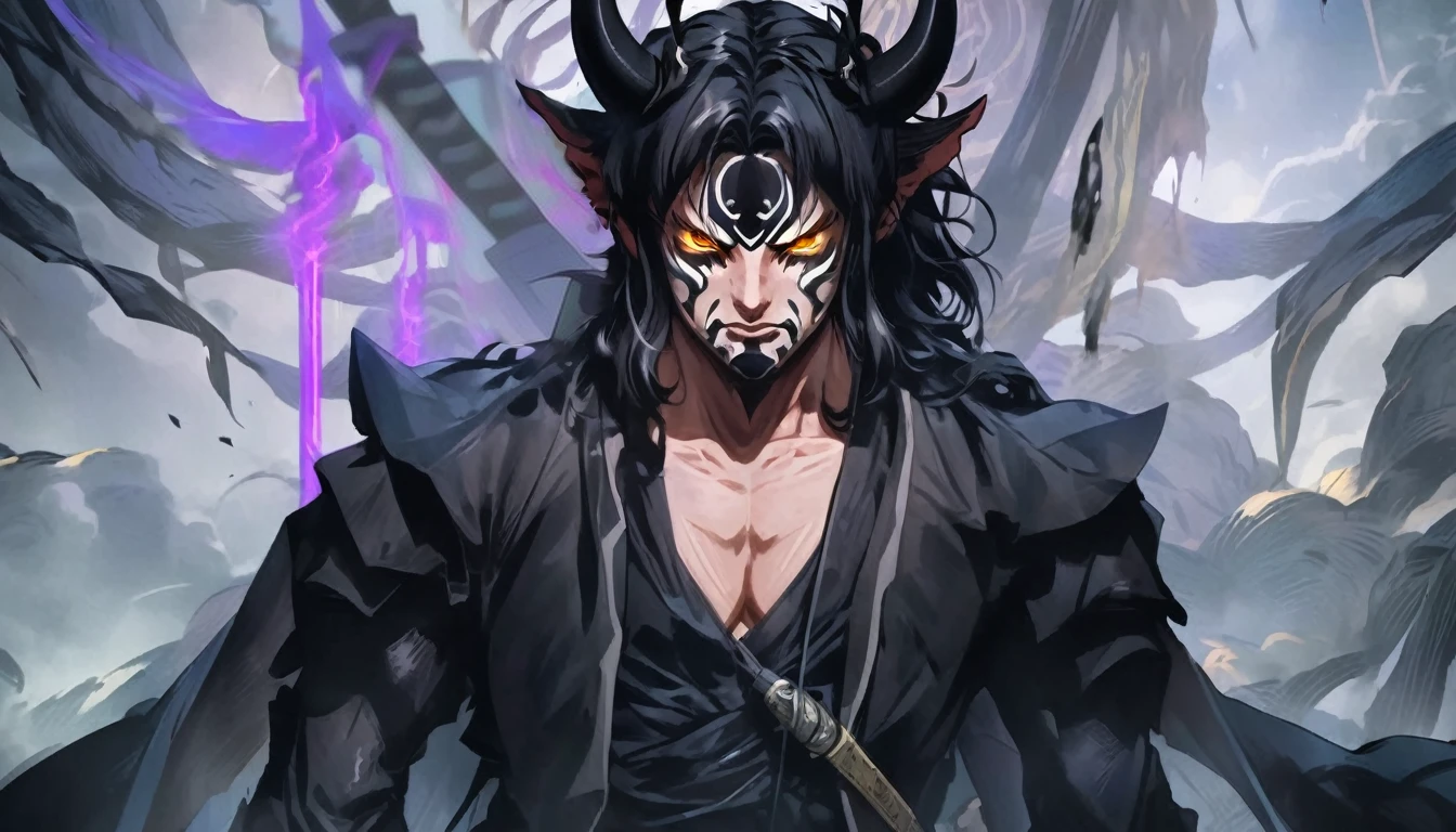 demon mask,close up, black heavy detailed clothes, art, dark and malevolent, armor, powerful and intimidating, (masterpiece, best quality, ultra-detailed, best shadow), (detailed background, dark fantasy) dramatic light, intricate details, dark and malevolent, powerful and intimidating, Dark and foreboding, malevolent force, sinister and chilling, armor, high detailed background, girl in demon slayer art, demon slayer art style, epic anime art, God death