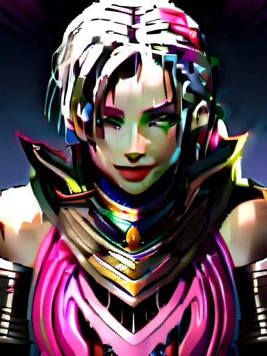 Escape, Severe, Warrior, armor, elegant, Pink Skirt, Noble, Silver, Long nails, Bare shoulders, hairstyle, hair, Braids and ponytails, Messy, arrogant, Absurd, Detailed dress, Royalty, celebration, Colorful glitter covers the body, Hall decorated with flowers, Cowboy Shooting, Portraiture, (Highest quality), (masterpiece), (Very detailed), (4K), Octane Rendering