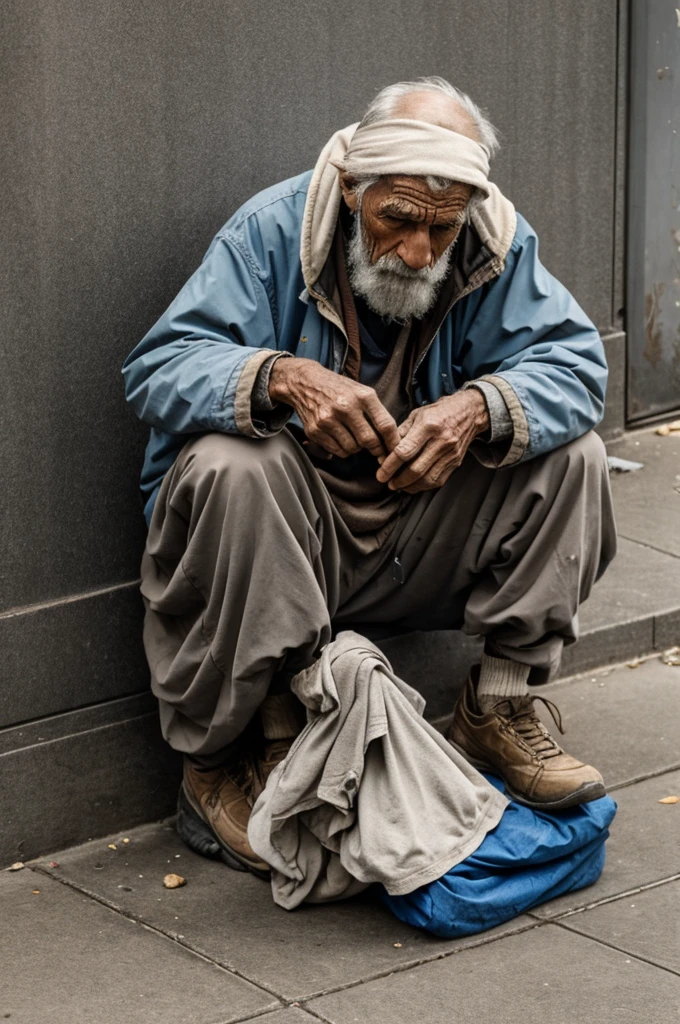 Old homeless man with poverty
