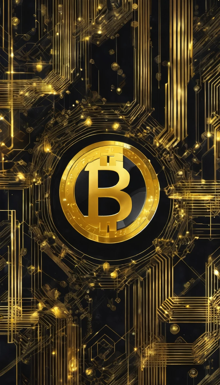 A beautiful Blockchain and cryptocurrency background in gold and black