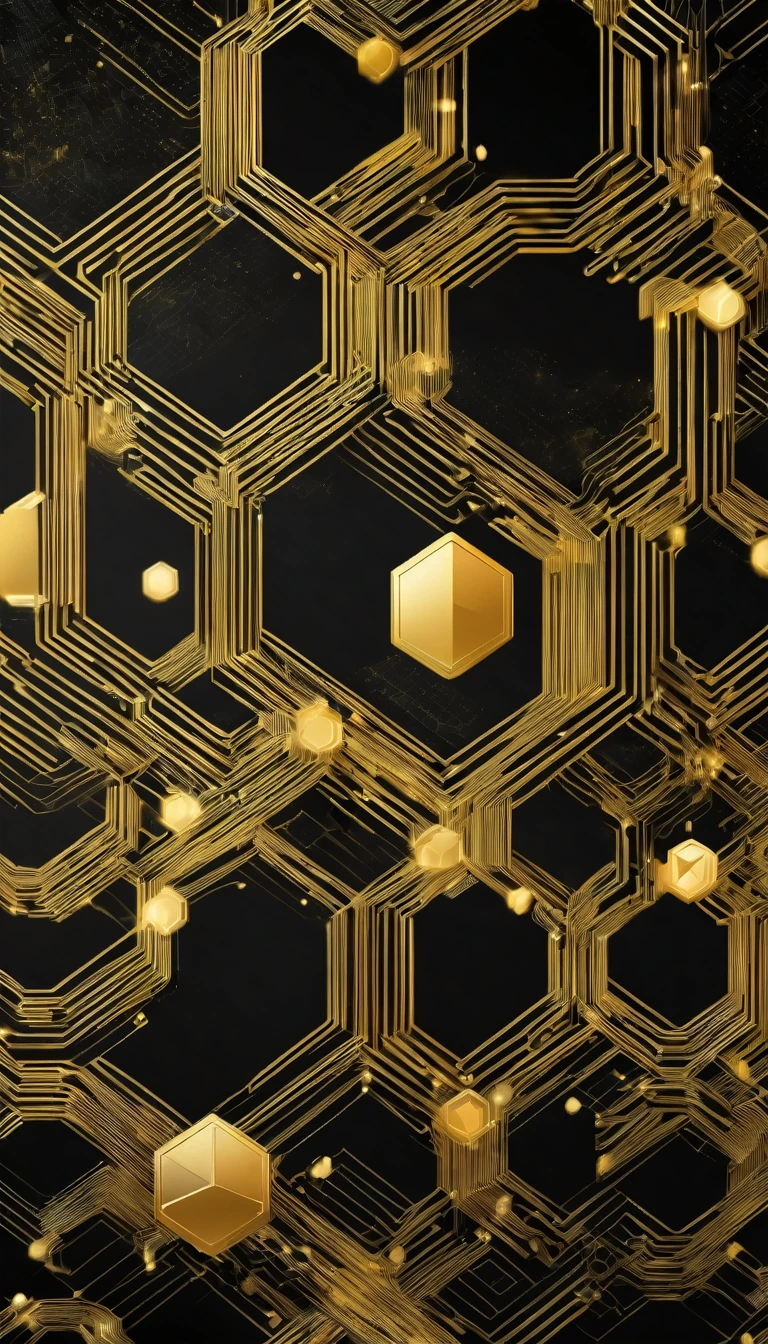 A beautiful Blockchain and cryptocurrency background in gold and black