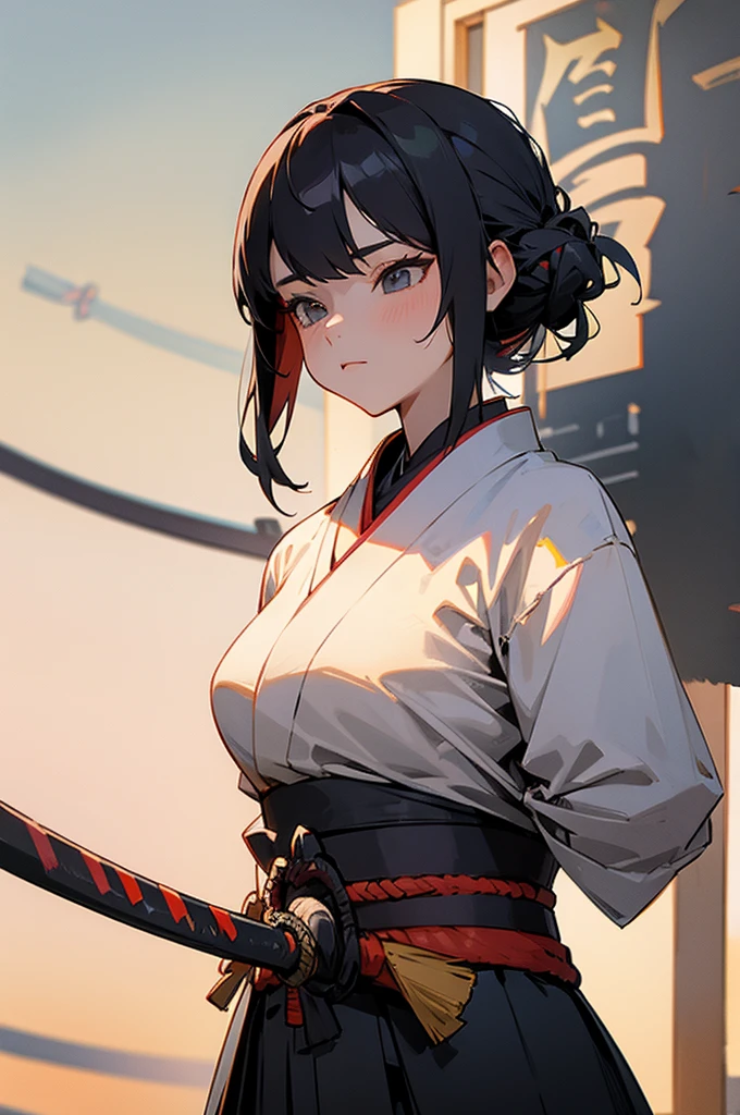 Adult, Female, samurai Clothing, Standing pose, Town background,