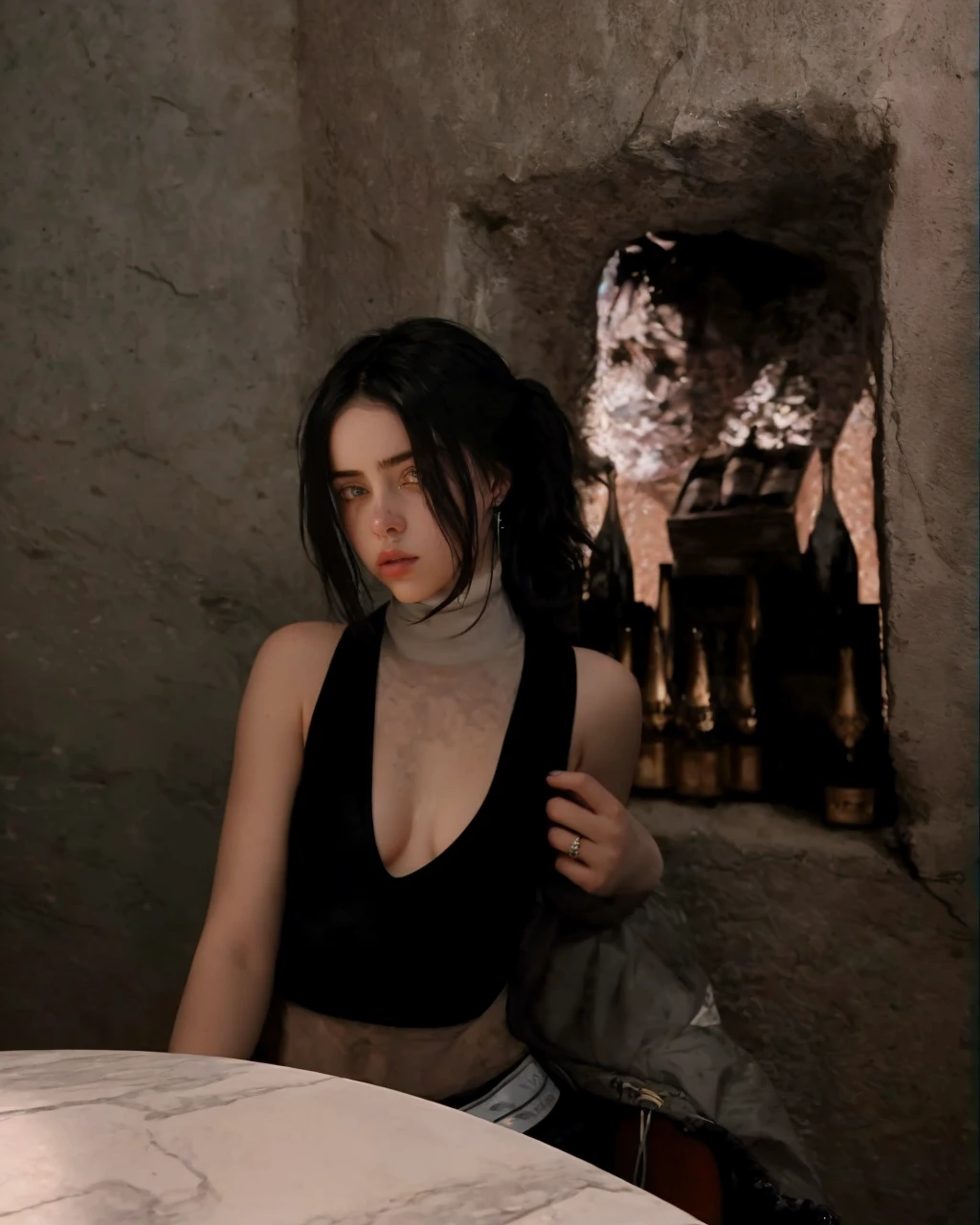 A stunning intricate full color portrait of BillieEilish,
wearing a black turtleneck,
epic character composition,
by ilya kuvshinov, alessio albi, nina masic,
sharp focus, natural lighting, subsurface scattering, f2, 35mm, film grain