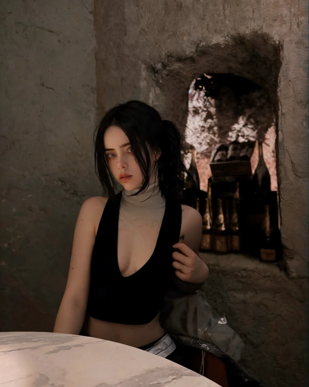 A stunning intricate full color portrait of BillieEilish,
wearing a black turtleneck,
epic character composition,
by ilya kuvshinov, alessio albi, nina masic,
sharp focus, natural lighting, subsurface scattering, f2, 35mm, film grain