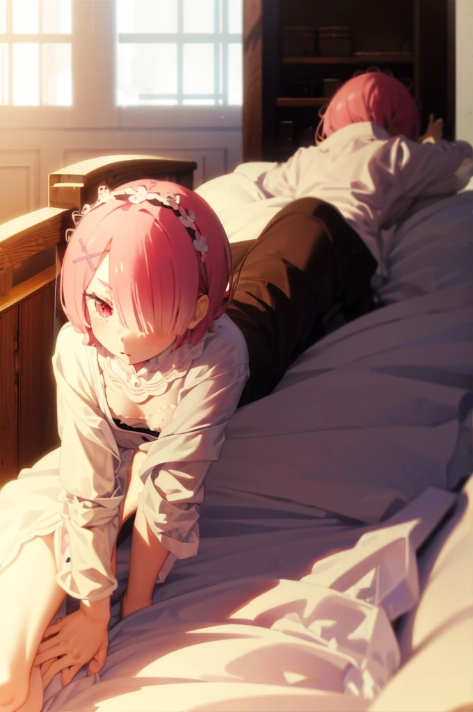 on bed, indoors, sex from behind, 1boy、on bed, indoors, sex from behind, 1boy、on bed, indoors, sex from behind, 1boy、crawl on all fours、、Pink Hair、hair over one eye、short hair、、Pale red eyes、Blushing、、、Blushing、Random underwear、Random erotic poses、kitchen、kitchen、living、Sexy expression、、Glamorous expression