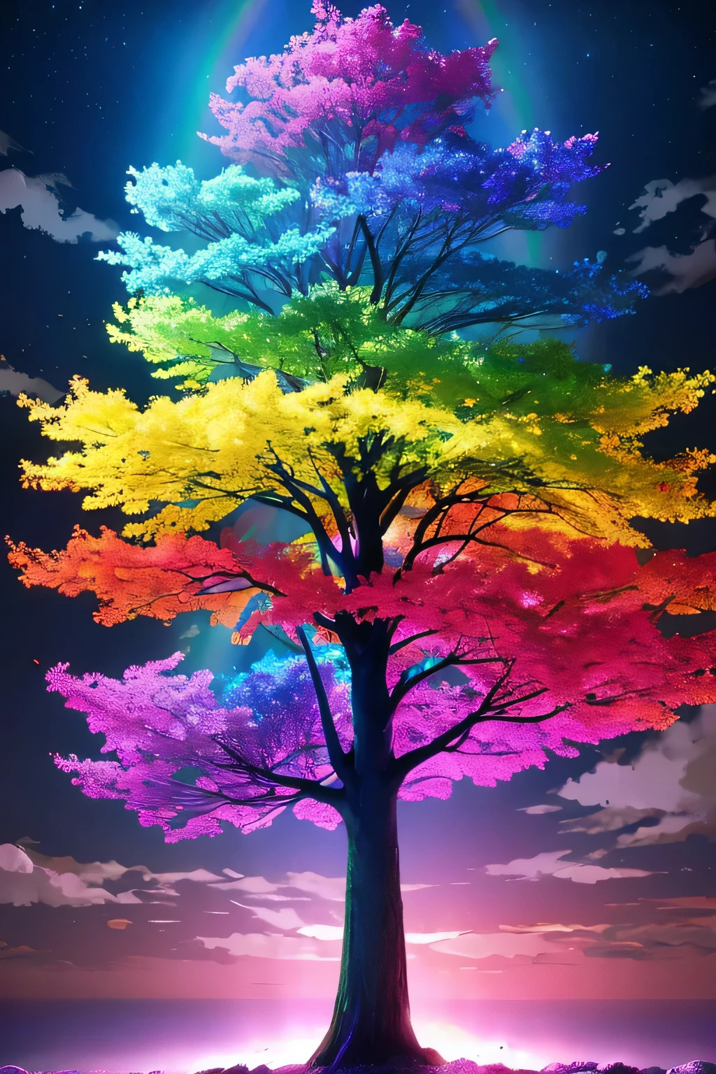 Rainbow Tree, Anime Style, Tree in focus、7color