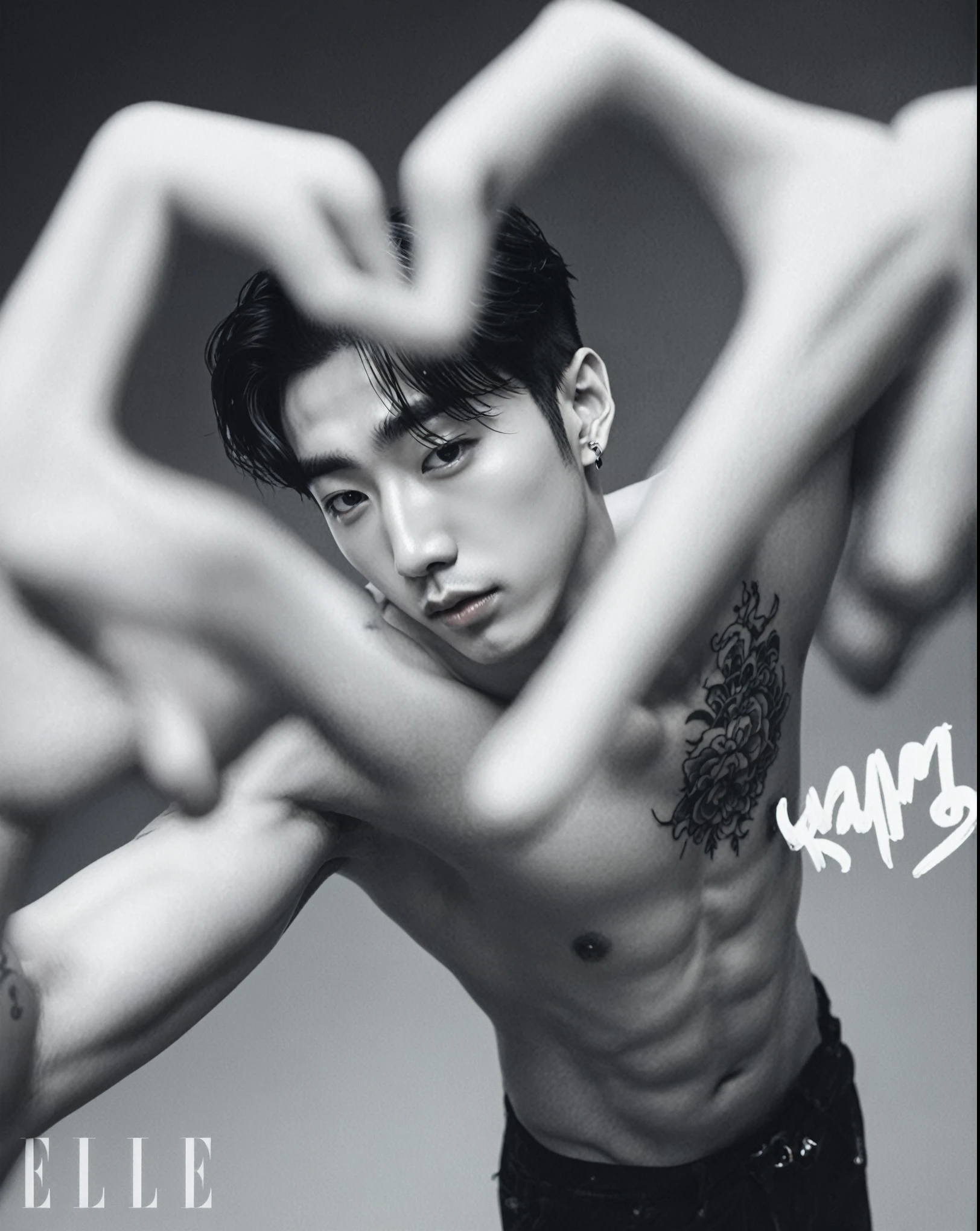 arafed image of a man with tattoos making a heart with his hands, cai xukun, jinyoung shin, oh yeah, taejune kim, inspired by Gang Se-hwang, jinyoung shin aesthetic, korean muscle boy 2 1 years old, korean artist, hyung tae, sfw, 3 pm, glossy from rain, inspired by Yeong-Hao Han, wonbin lee