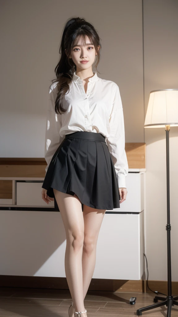 laugh、night、raw photo、(((ultimate beauty portrait)))、((glowing skin))、1 girl、Beautiful 19 year old girl from Prague、bright expression、((brown hair))、(split)、(flared skirt:1.5)、((Big eyes shining like jewels))、Open Cardigan、open your clothes、hose、shiny skin、(medium hair)、(silky ponytail hair)、(standing)、(from below)、under the skirt、(下着をfrom belowクローズアップ)、eyeliner、beautiful bangs、hair between eyes、最high quality、very detailed、film light、intricate details、high resolution、very detailed))、detailed background、8 Commercial Code、digital SLR、soft light、high quality、film grain、Fujifilm XT3 、shallow depth of field、자연스럽고 soft light、Kamimay、slim