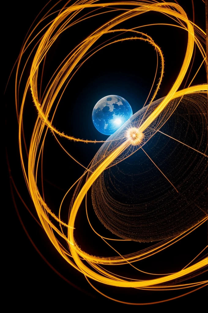 A dark floating sphere with a bright stringy corona reaching out in all directions