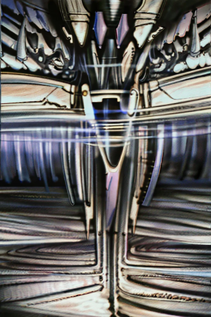 The image is a detailed view of H.R. Giger's \" Landscape XVI \" plate, featuring a complex network of bones and organs in a purple-brown hue ,swirling gray and brown colors. The artwork is silver and purplish brown, with an ivory bones prominently displayed. The image is highly detailed and intricate, almost like a 3d version of a medical sketch