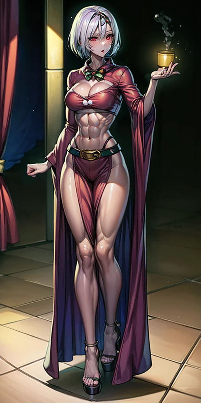 (((1 girl))), (Cassia Orsellio), (short white hair), (Red eyes), , (((wearing a sexy Santa suit))), (Full body view), (in the motel room), (((slender, muscular legs))), thin waist, Stomach Muscles, big ass, (((Full body photo))), black high heel shoes, (standing with one eye closed and showing her very sensual tongue), (((very sensual expression))), (HDR), eye reflection, extended eyes, extended eyes, moody, cheered up, minimalism, cheered up style, ray tracing, cinematic lighting, cinematic lighting, shine, shine, jpeg artifacts, bright light, rays of god, ray tracing, drop shadow, panorama, Sony FE, from behind, below, below, UHD, piece of teacher, necessary, necessary, anatomically correct, super detail, high quality , Best Quality , very high, 16k