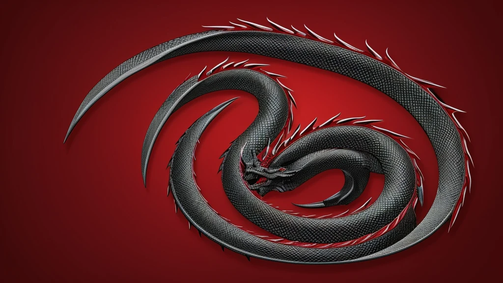 Japanese dragon, full width, beautiful red with black details, black background. A kind dragon, beautiful, clear lines. 