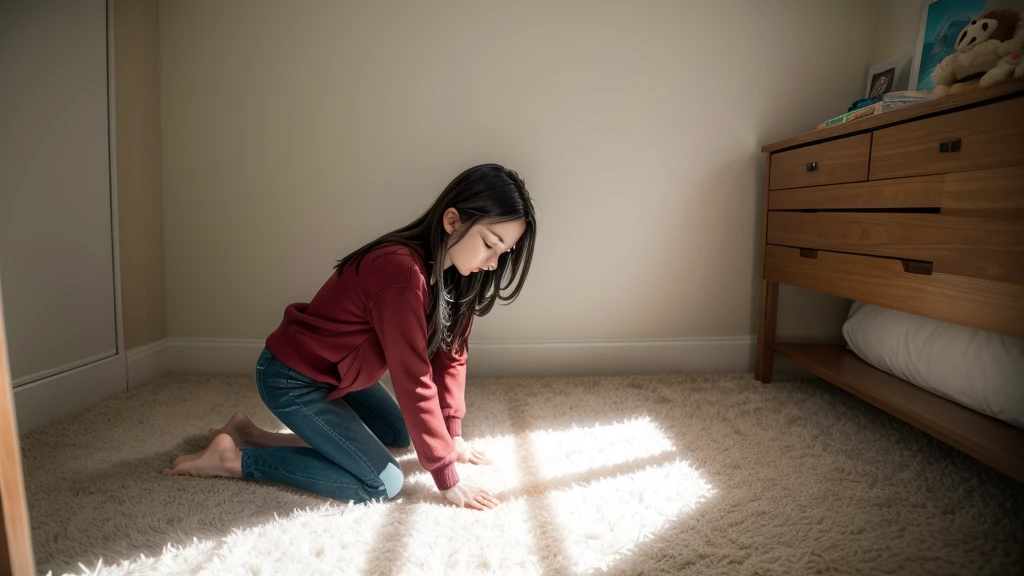 A girl praying inside a room