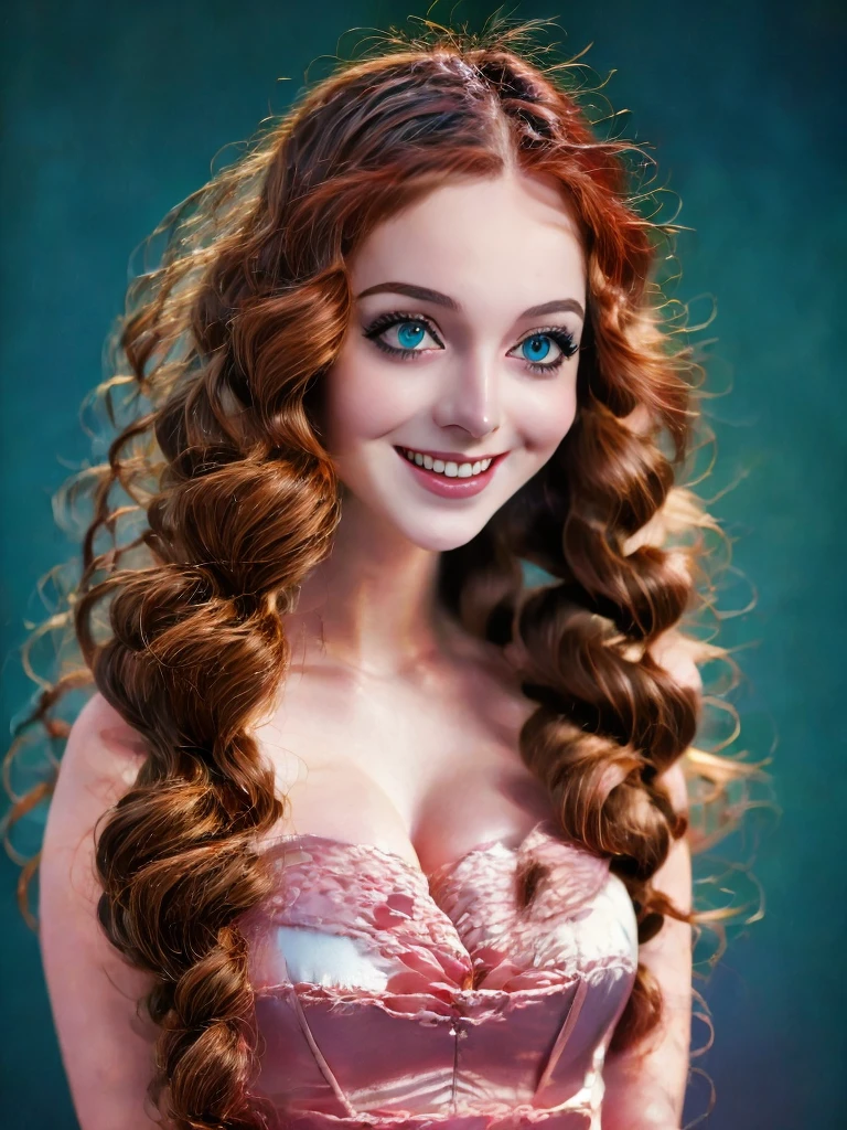 (Best quality, 4K, 8K, A high resolution, Masterpiece:1.2), Ultra-detailed, Realistic portrait of an 18 year old aristocratic girl, Exquisite facial features,Long brown curly hair details expressed, The posture is leisurely and natural,Graceful posture, Dreamy atmosphere, expressive brush strokes, mystical ambiance, Artistic interpretation,Delicately coiled hair,Floral jewelry with exquisite details, Crystal diamond jewelry,Small fresh aesthetics,Stunning intricate costumes, Fantasy illustration, Subtle colors and tones, mystical aura,The details have been upgraded